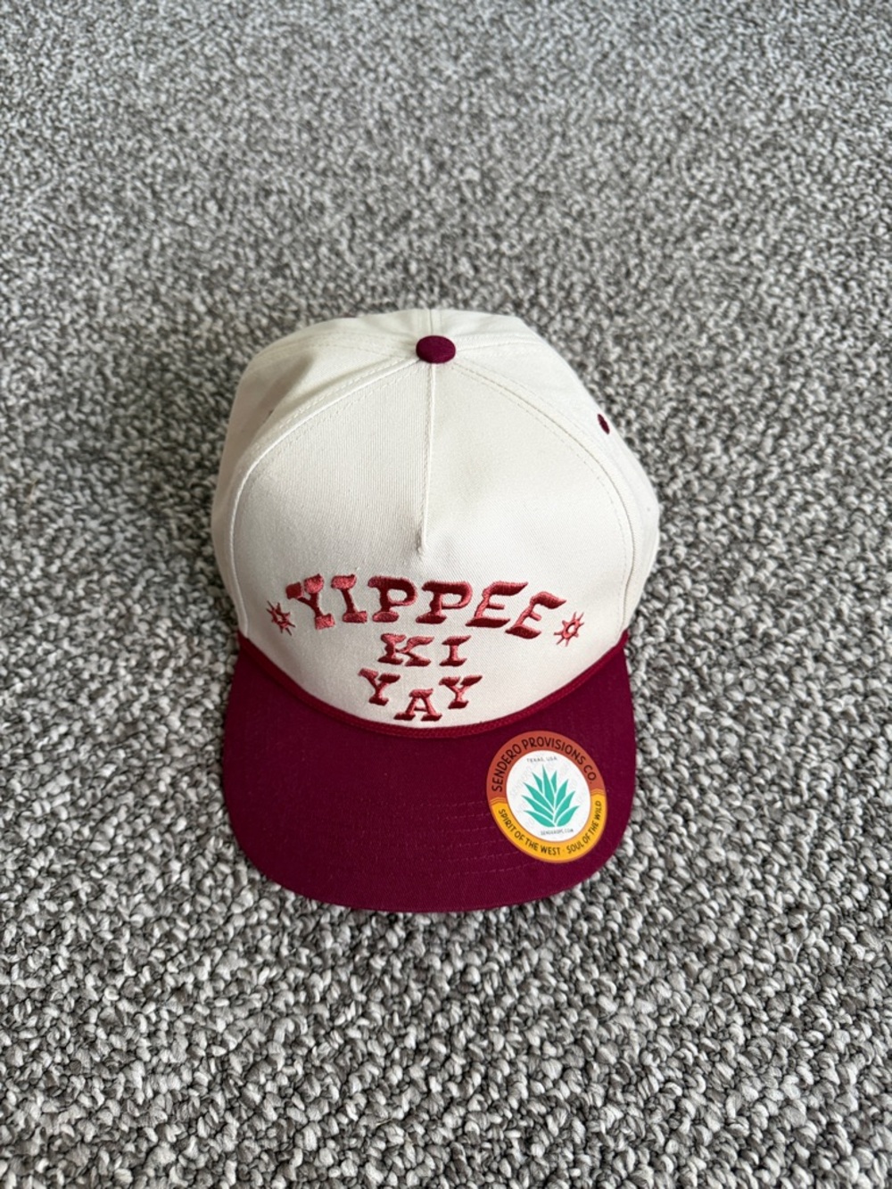Yippee Ki Yay Two-Tone Cream and Burgundy Trucker Hat